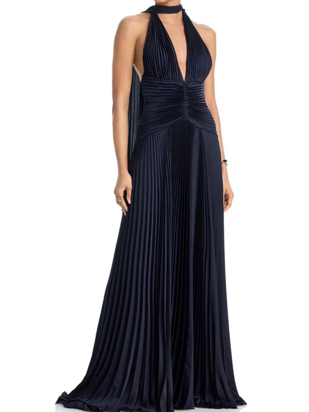 A.L.C. Sabine Deep V Neck Halter Gown (Blue)